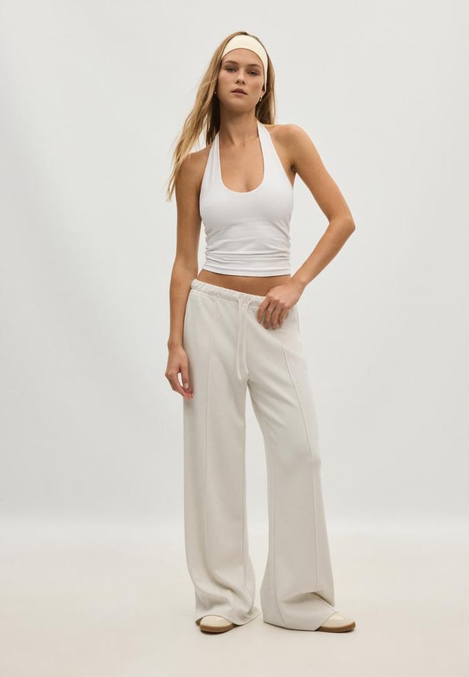 Stradivarius Zachte wide-leg broek met naad  Vanille L