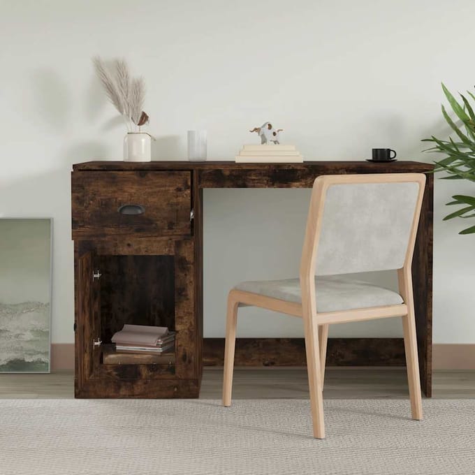 vidaXL - Bureau - met - lade - 115x50x75 - cm - bewerkt - hout - gerookt - eikenkleurig
