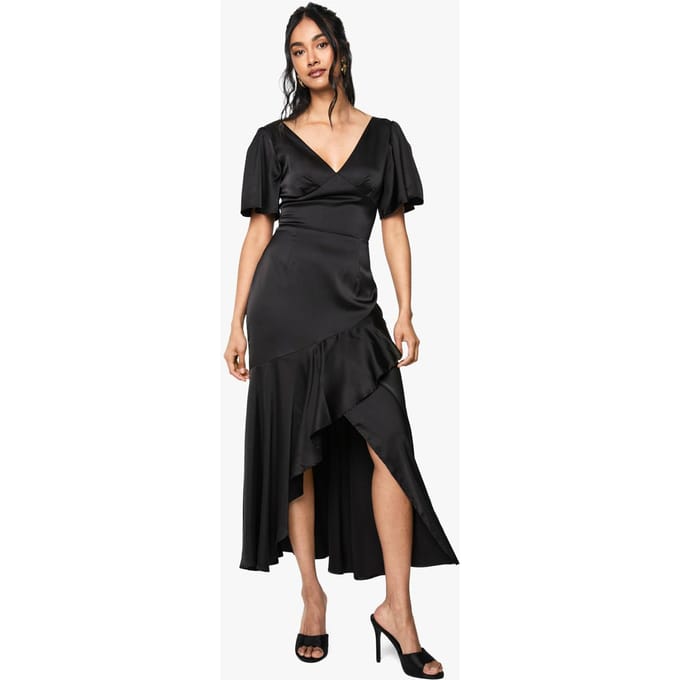 boohoo Dames Satijn Angel Sleeve Midaxi Jurk | Black | Maat: 10