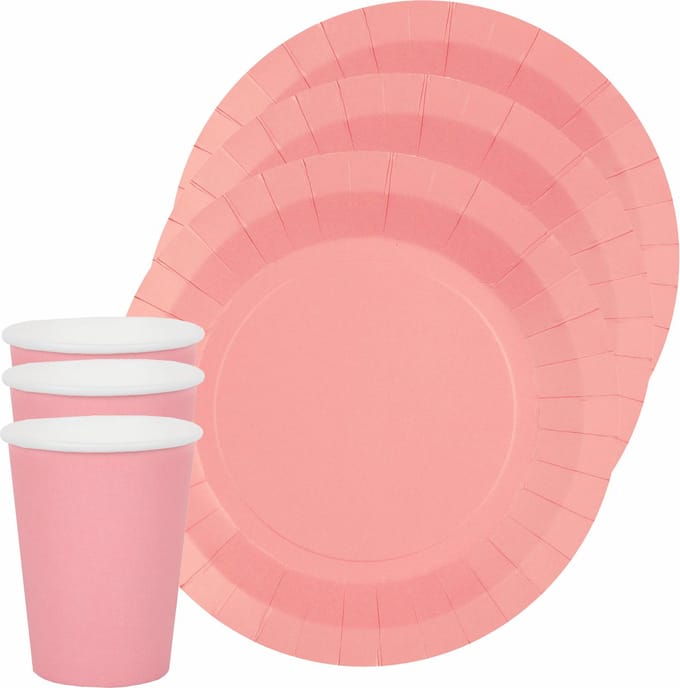 Santex feest/verjaardag servies set - 10x bordjes en bekertjes - roze - karton