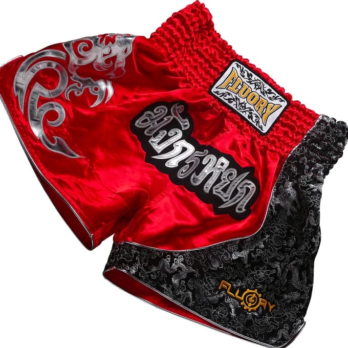 Fluory Muay Thai Short Kickboks Broek Rood Zilver MTSF15 - M