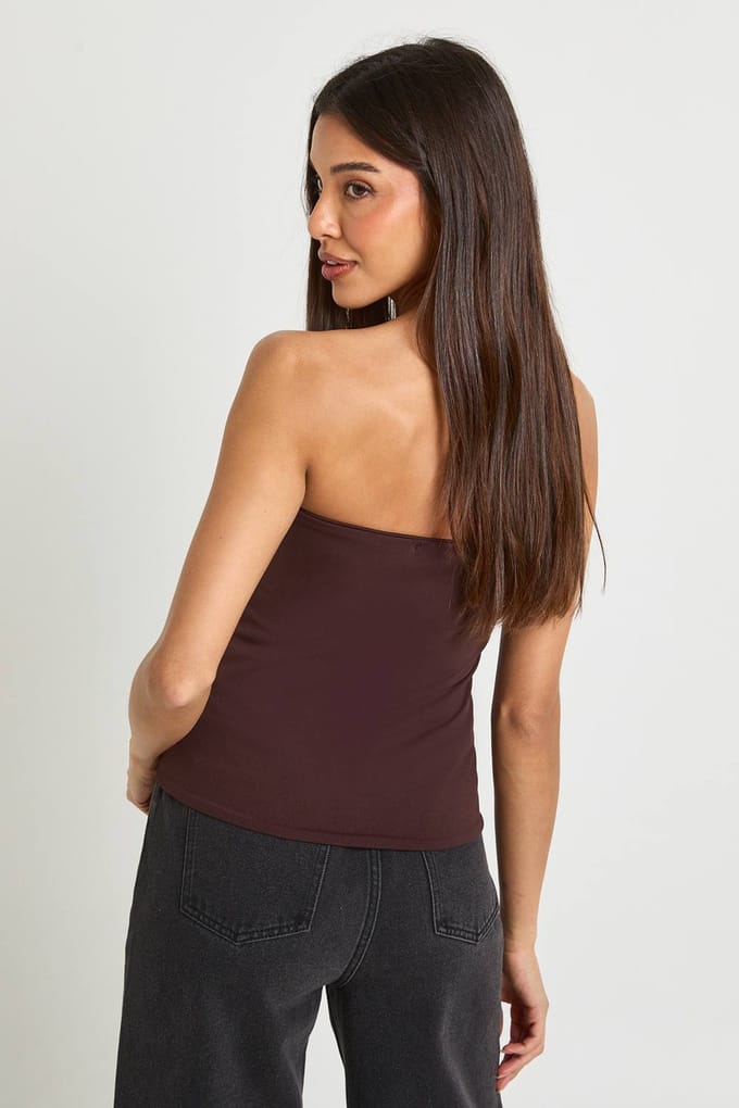 boohoo Dames Cotton Touch bandeaukorset met haak-en-oogsluiting | Chocolate | Maat: 12