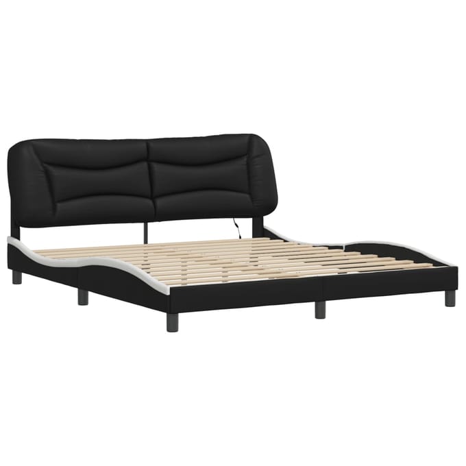 vidaXL - Bedframe - met - LED - zonder - matras - "Hvar" - zwart - en - wit - 180x200 - cm