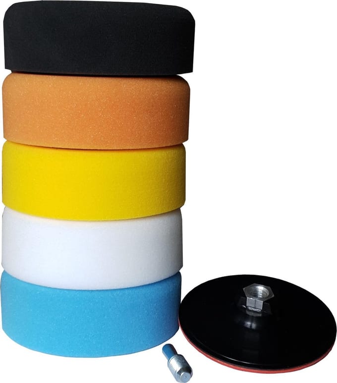 ABC Poetspads Polijst set 150mm - 5 hardheden - voor auto, boot, caravan en motor