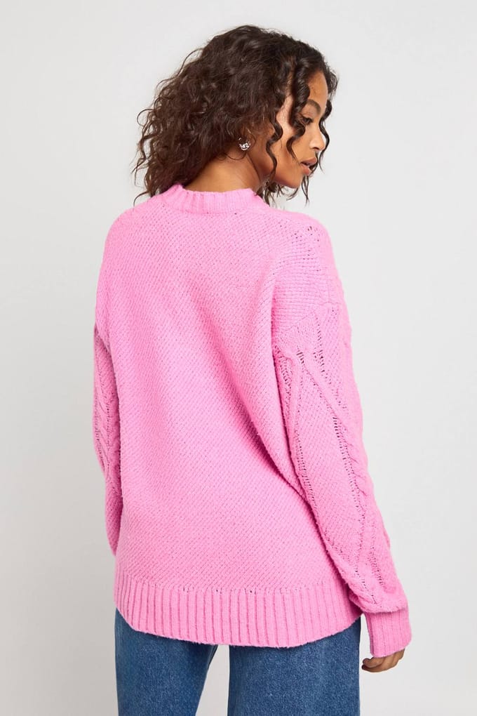 boohoo Dames Superzachte kabelgebreide trui | Pink | Maat: Medium
