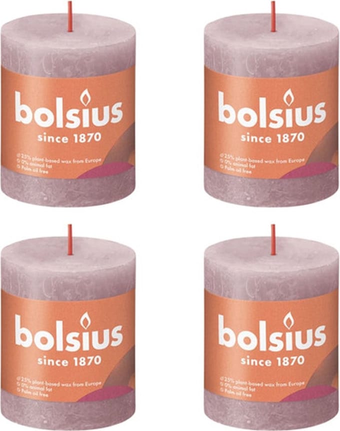 Bolsius Stompkaarsen Shine 4 st rustiek 80x68 mm ash rose