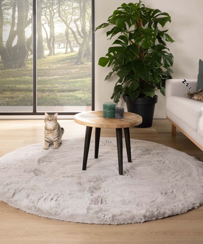 Rond hoogpolig vloerkleed - Comfy plus lichtgrijs 100