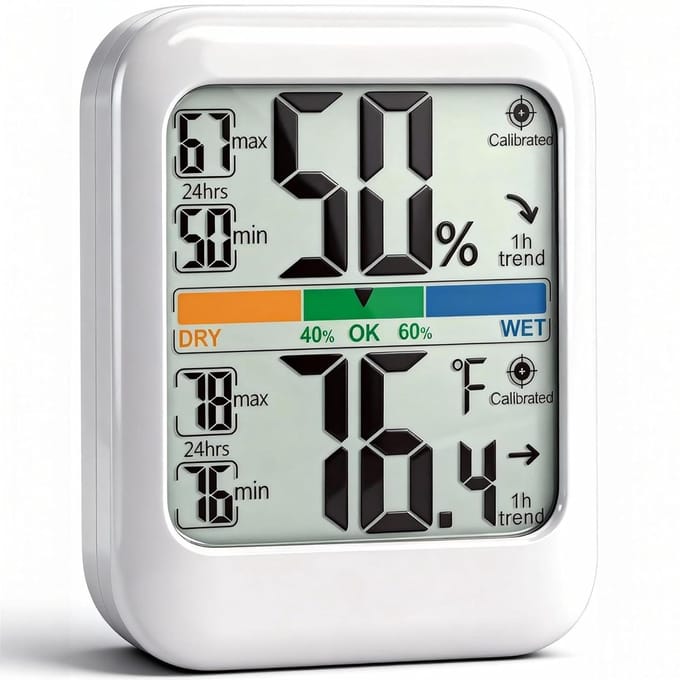 Kamerthermometer Vochtigheidsmeter - Temperatuur Sensor - Binnenklimaat Monitoren - Max Min Registratie - 6.6 x 6.6 x 7.7 cm