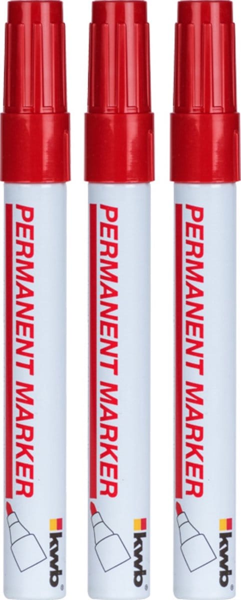 KWB markeerstift - Permanent marker - Watervast - Rood - 3 stuks