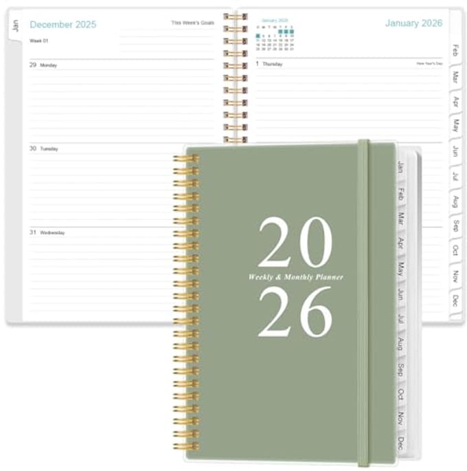 A5 Week- en Maandplanner 2026 met Flexibele Hoes, Tabbladen en Binnenzak