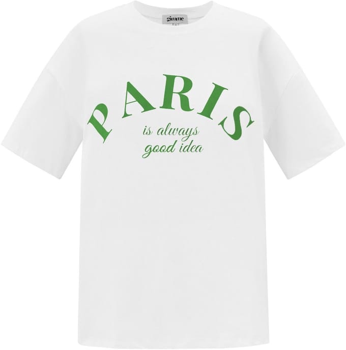 Oversized Cotton Vrouwen T-shirt met 'PARIS' Tekstprint - Wit - Maat L