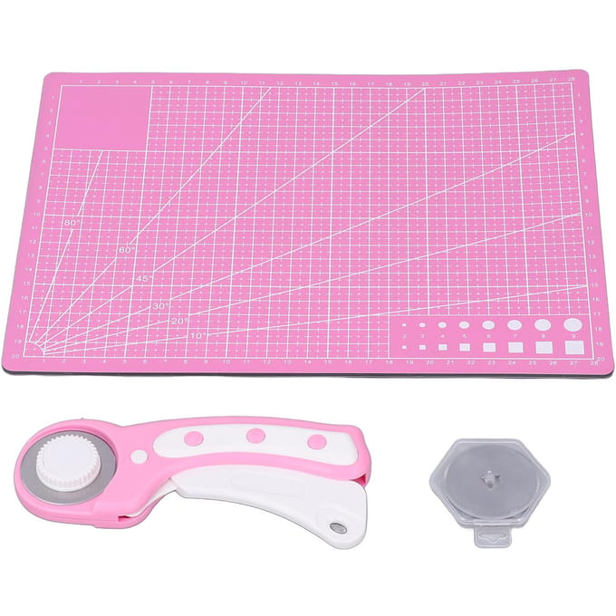 Rotary Cutter Set met A4 Onderlegplaat Vilten Tas 5 Vervangbare Mesjes RVS 45mm Rotary pink