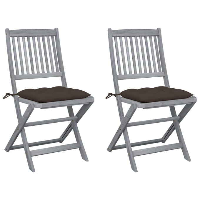 vidaXL - Set - van - 2 - klapstoelen - met - kussens, - gemaakt - van - massief - acaciahout.