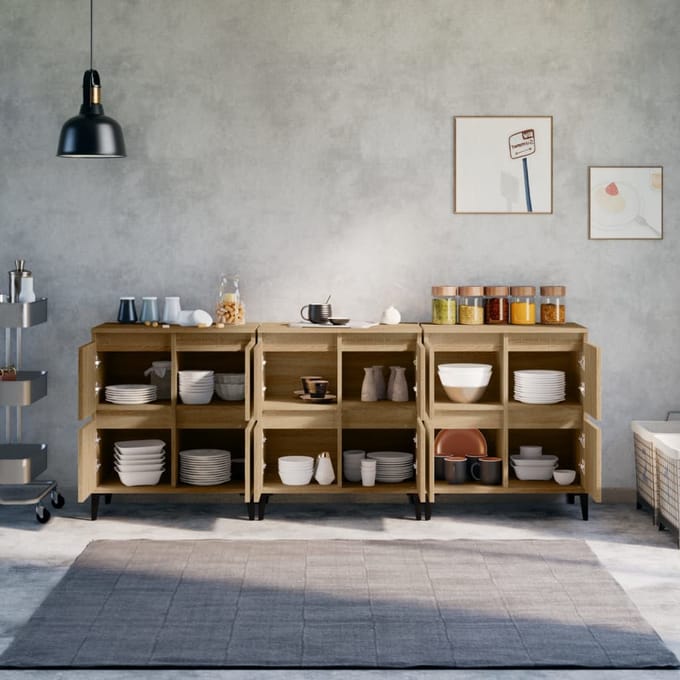 vidaXL Dressoirs 3 st 60x35x70 cm bewerkt hout sonoma eikenkleurig