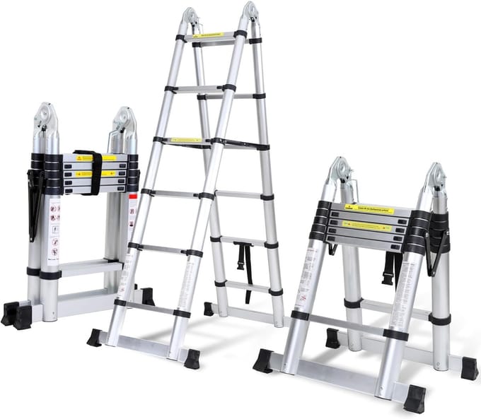 Professionele Telescopische Vouwladder Aluminium - Multifunctioneel & Draagbaar - Max. Belasting 150 kg