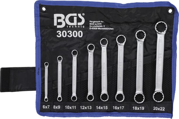 BGS - ringsleutelset - dubbel - 8-delig - Extra plat - chroom vanadium staal