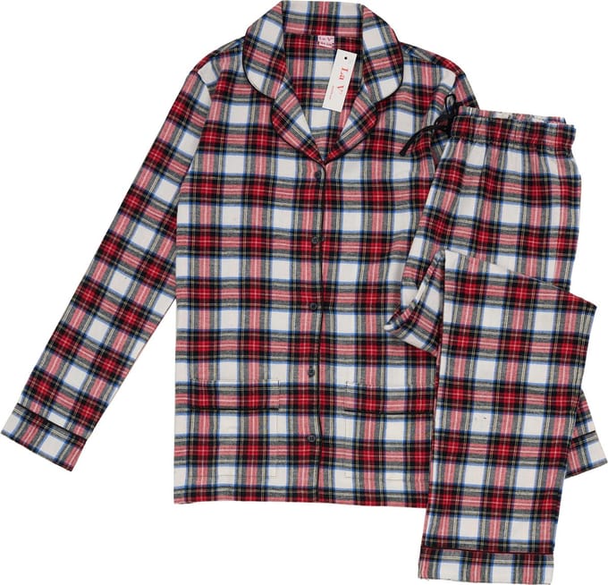 La-V Flanel pyjama set voor meisjes met geruit patroon Rood 152-158