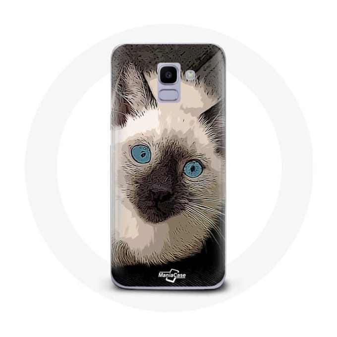 Case voor Samsung Galaxy A6 2018 Zwart-witte Siamese kat met blauwe ogen