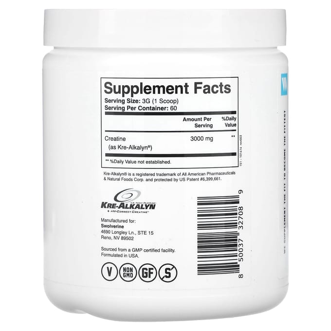 Swolverine, Kre-Alkalyn, Naturel, 6,34 oz (180 g)