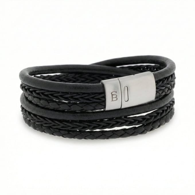 STEEL & BARNETT - Leren Armband Heren - Bonacci - Zwart - Maat M