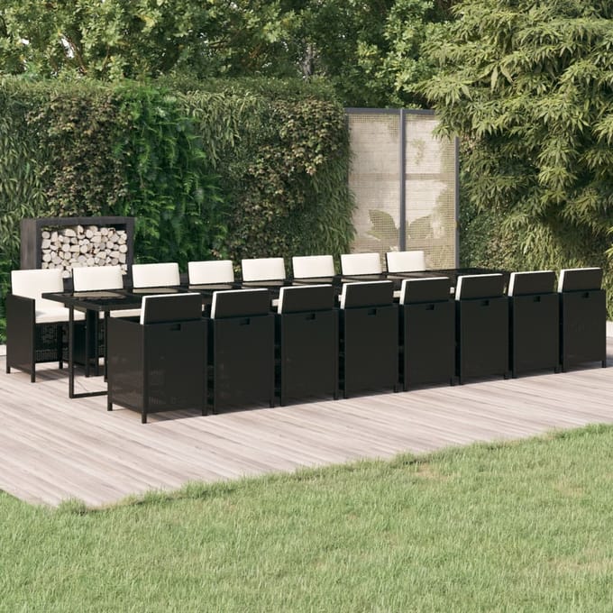 vidaXL - 17-delige - Tuinset - met - kussens - poly - rattan - zwart