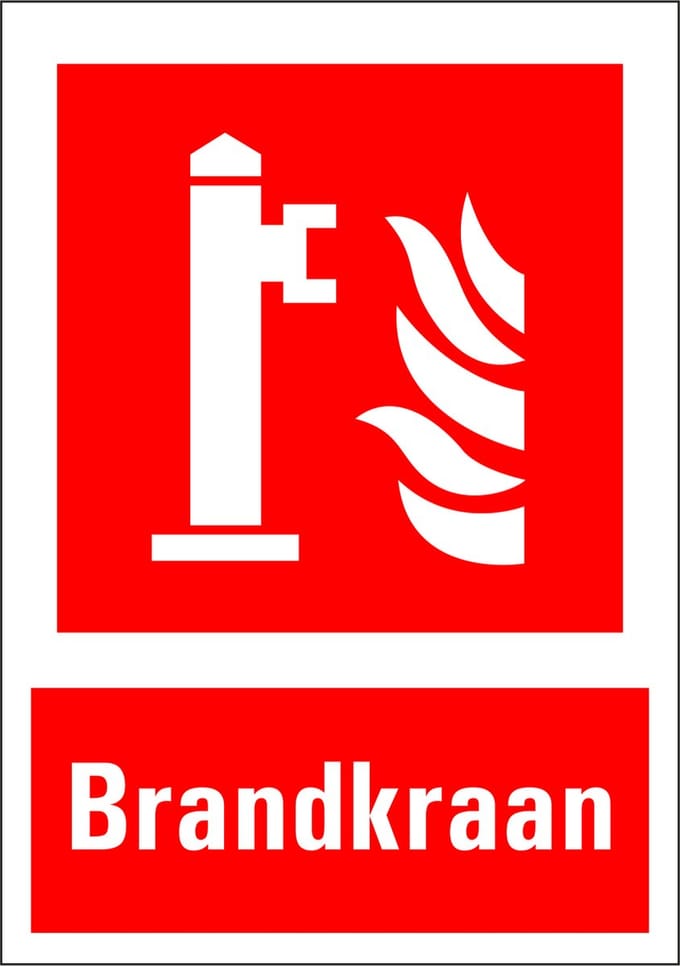 Brandkraan sticker met tekst 210 x 297 mm