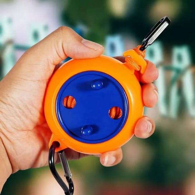 BukkitBow - Waslijn Uittrekbaar voor Camping - Waslijndraad 10 Meter - Drooglijn voor Buiten en Reizen - Oranje/Blauw