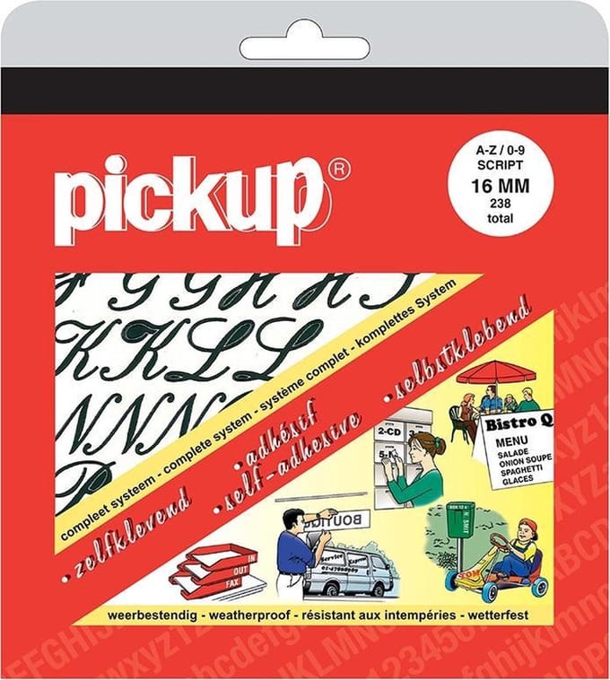 Pickup plakletters en plakcijfers boekje Script zwart - 16 mm