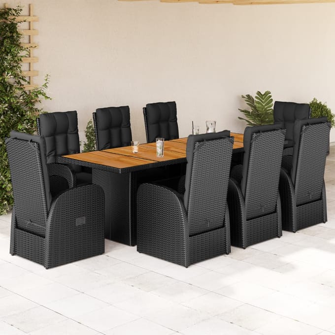 vidaXL - 9-delige - Tuinset - poly - rattan - zwart
