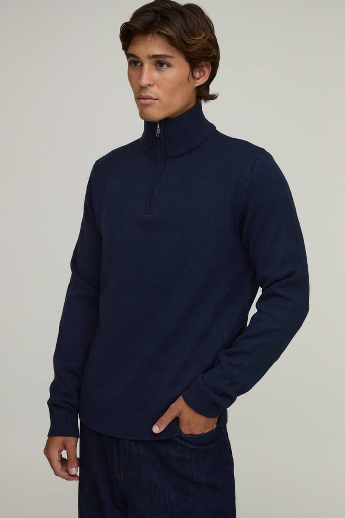 Normale Pasvorm 1/4 Rits Gebreide Trui | Navy | Size Small