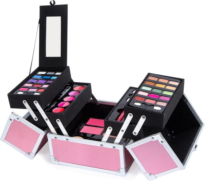 Compleet Make-up Cadeauset: Oogschaduw, Blush, Gezichtspoeder en Lippenstift in Draagbare Tas