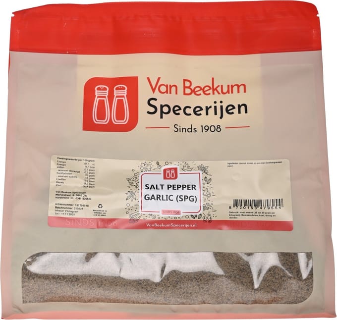 Van Beekum Specerijen - Salt Pepper Garlic (SPG) - 2 KG (hersluitbare stazak)