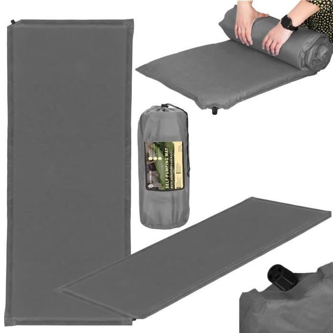 Springos Slaapmat | Zelfopblazend | 180 cm | Inclusief Hoes | Grijs
