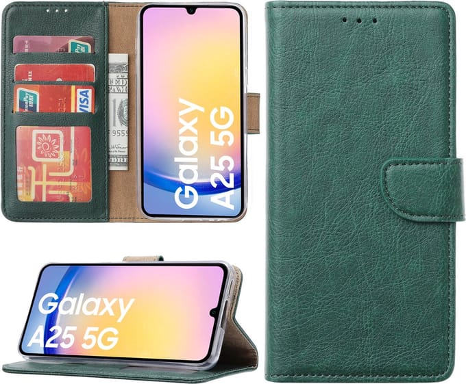 Hoesje geschikt voor Samsung Galaxy A25 bookcase met pasjeshouder - Groen
