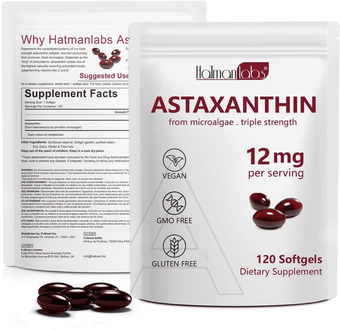 Hatmanlabs – Astaxanthine Softgels – Voedingssupplement – 12 mg – 120 capsules