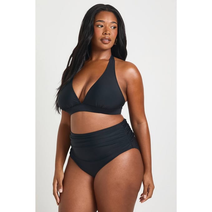 boohoo Dames Plus Essentials Gerimpelde Hoge Taille Slip | Zwart | Maat: 48