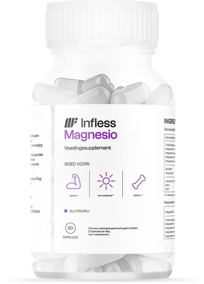 Infless Magnesio - Magnesium Complex met 4 vormen - Vitamine D3 - Vitamine K2 - Vitamine B6 - Spieren & Energie - 60 Capsules
