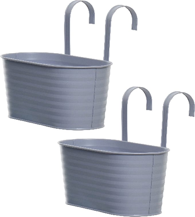 Decoris bloembakken ophangbaar - 2x - zink - 32 x 16 cm - lila paars