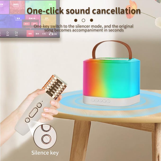Mini Karaoke Machine Draadloze Microfoon en Speaker Set met 2 Microfoons Oplaadbare LED Kleur wit