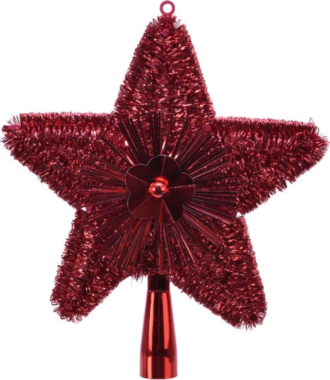 Kerstboom piek - ster - rood - kunststof - 23 cm - kerstversiering