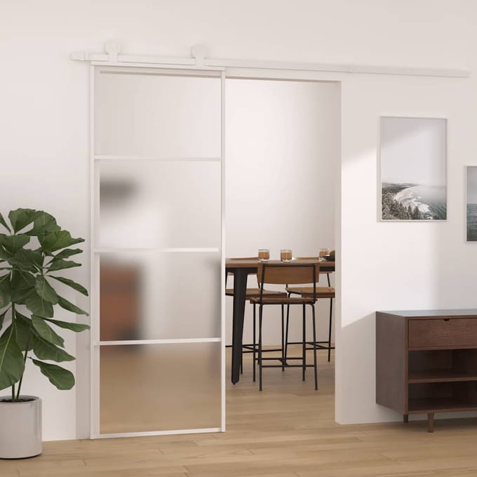vidaXL - Schuifdeur - 76x205 - cm - mat - ESG-glas - en - aluminium - wit