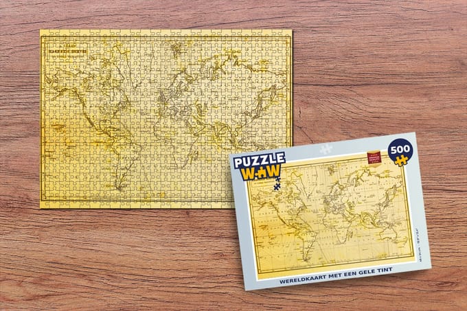 Puzzel Wereldkaart - Vintage - Geel - Legpuzzel - Puzzel 500 stukjes