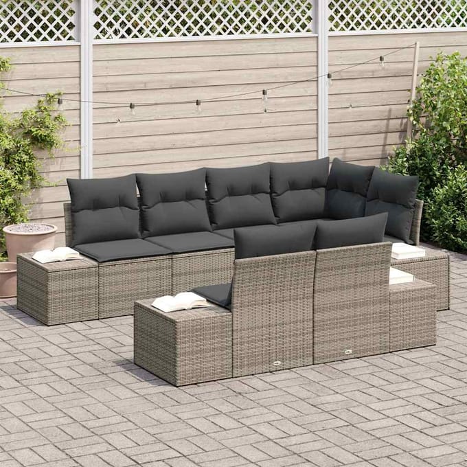 vidaXL - Tuinbank - Set - 7 - st - Grijs - poly - rattan