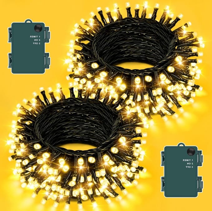 2 Pack Warm White 5 m 50 LED Sfeerverlichting met 6 Uur Timer, IP65 Waterdicht voor Binnen en Buiten Kerstdecoraties