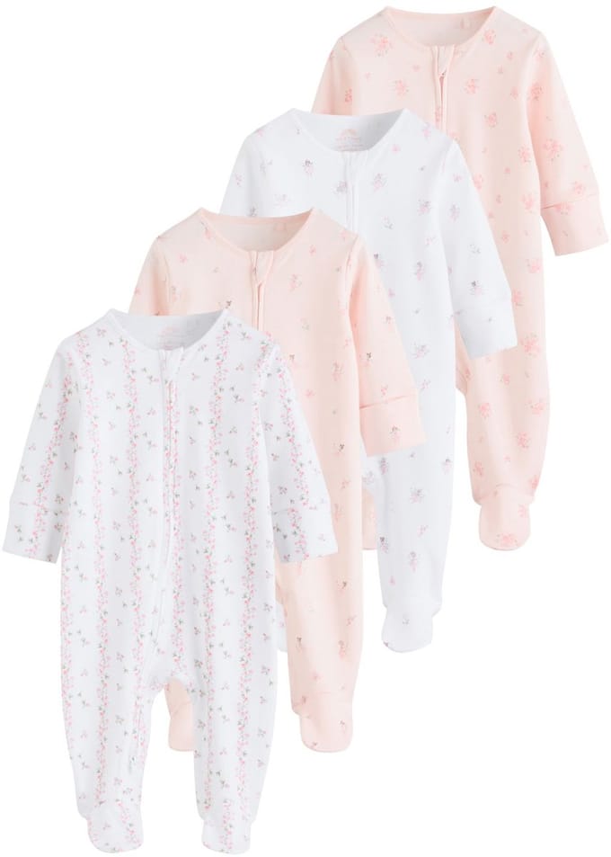 Next - Meisjes - Verpakking van 4 babypyjama's met tweewegrits - Wit