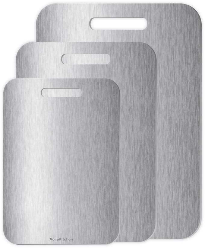AoraKitchen Snijplank RVS - Set 3 Stuks - Snijplanken - Vaatwasserbestendig - Titanium Gestabiliseerd