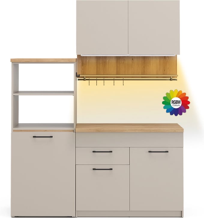 Vicco Egbert Eenpersoonskeuken – 160 cm met uitschuifbare tafel met LED-strip Grijs