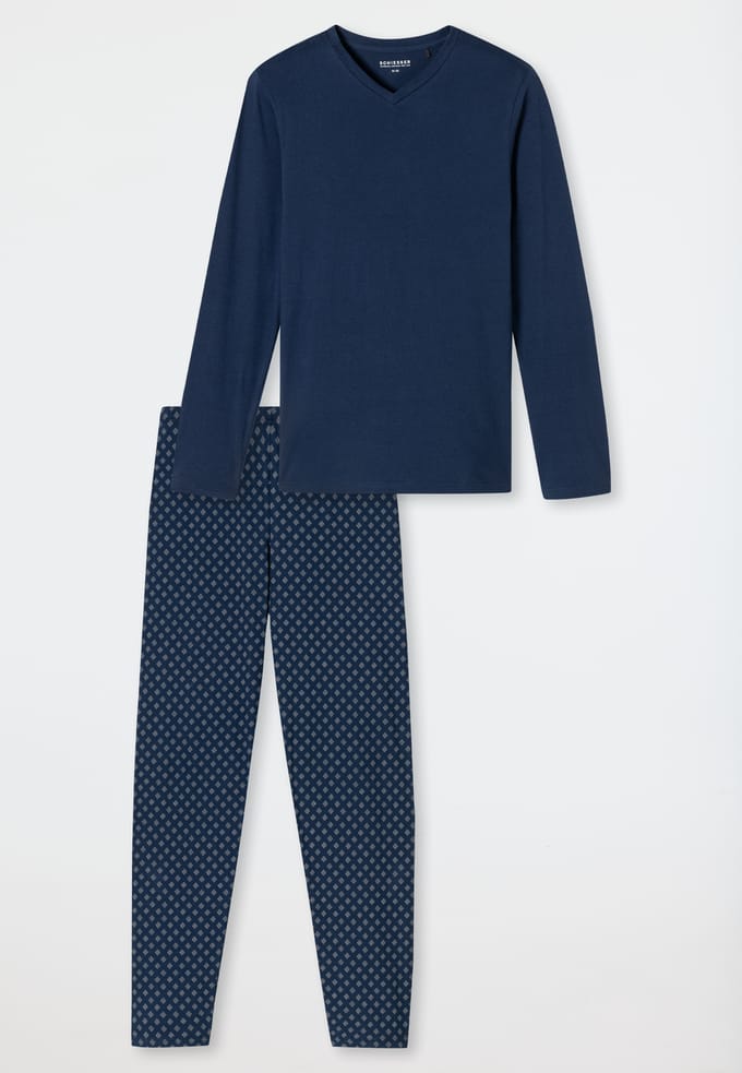 Schiesser Pyjama lang Casual Essentials - Heren Pyjamaset - admiral