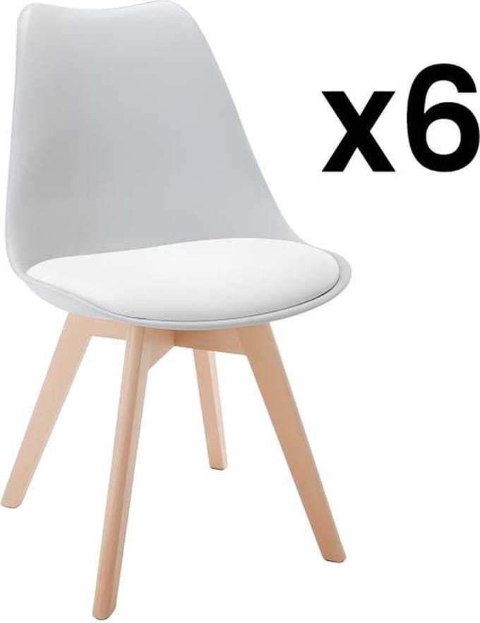 Vente-unique Set van 6 stoelen JODY - Polypropyleen en beuk - Lichtgrijs