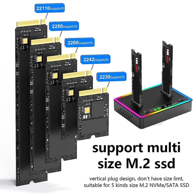 M.2 NVMe/SATA Dubbele Bay Harde Schijf Docking Station Offline Kloon Harde Schijf M.2 SSD Duplicator USB3.2 GEN2 SSD Adapter Behuizing NGFF Protocol black